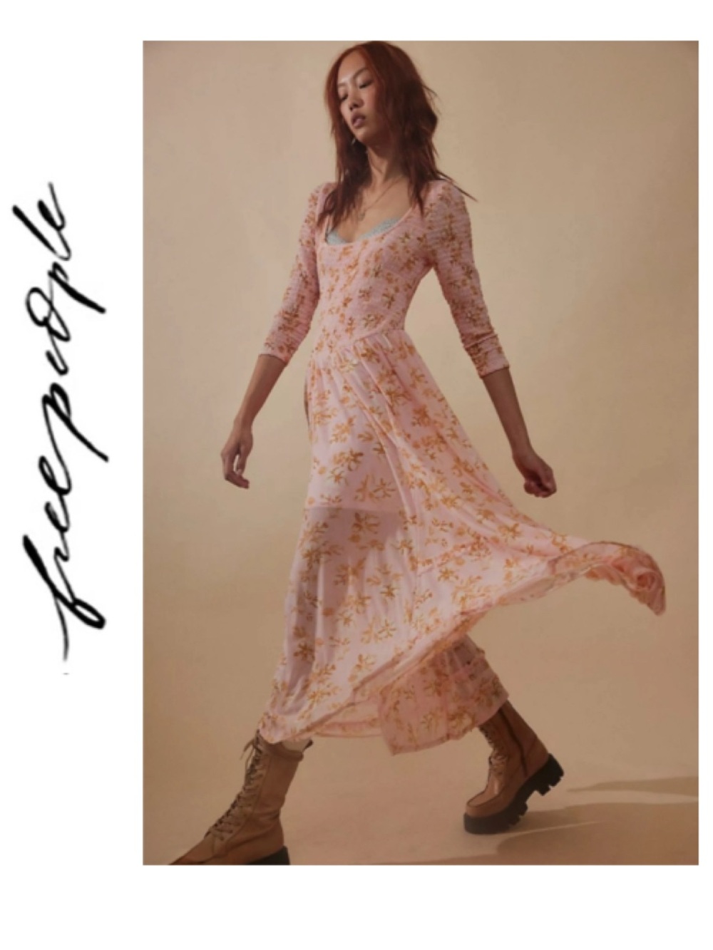 🌷 NWT Free People It's Fate Midi Dress in Powder Pink SZ: M Maxi Floral Fairy